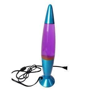 Motion Lava Lamp Blue W Purple Liquid and Orange Wax 16" Tall MCM Hippie Boho
